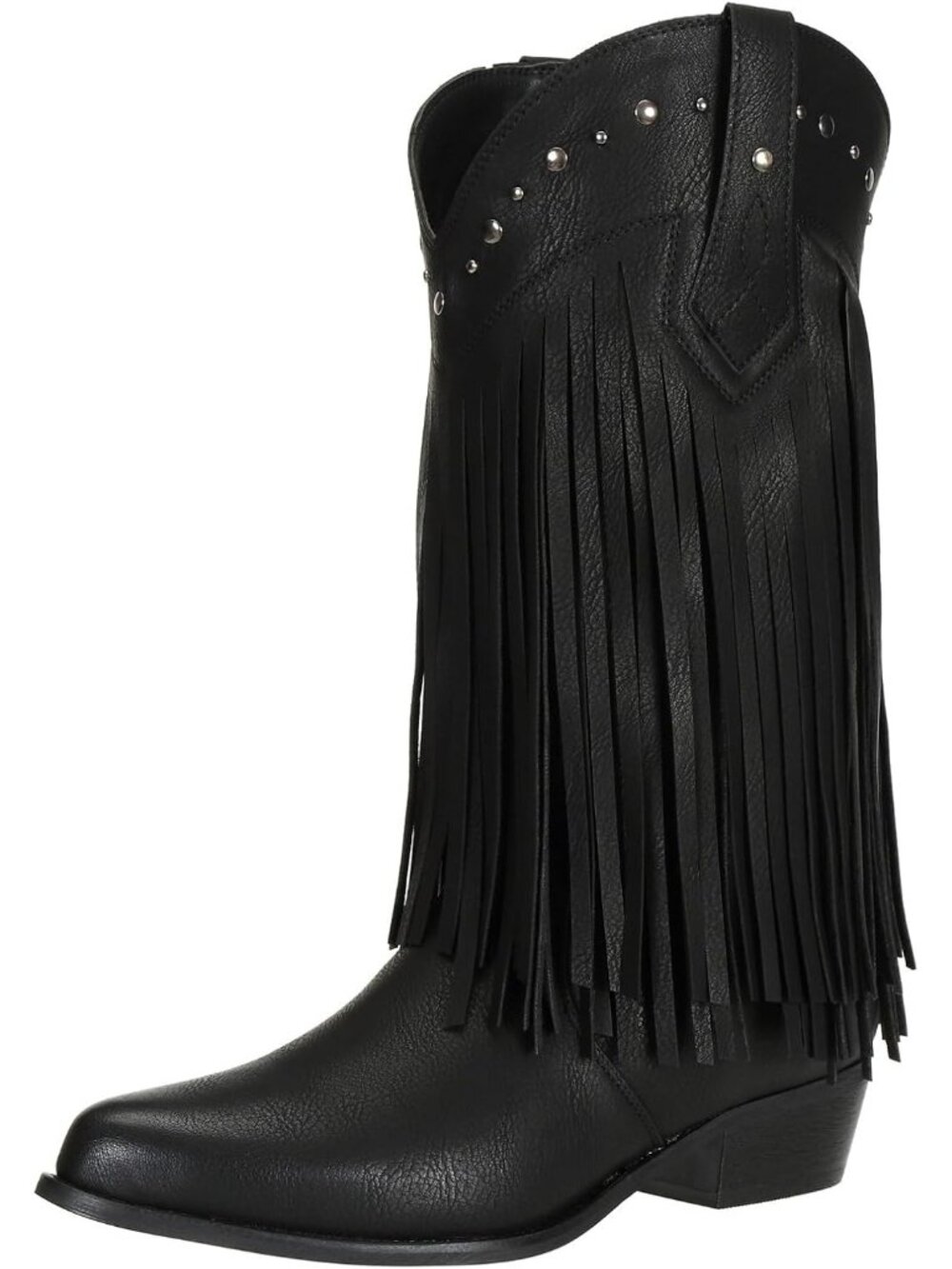Women’s Black Wide Width Fringe Boots Mid Calf Stud Tassel Western Cowgirl Boots